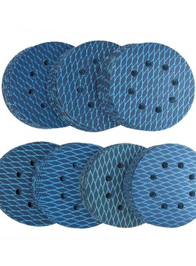 5寸8孔蓝色菱形防堵砂纸片圆盘砂木工金属抛光打磨植绒砂纸片
