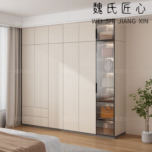 实木衣柜定制一体靠墙现代简约整体柜子玻璃门储物柜一门到顶衣橱