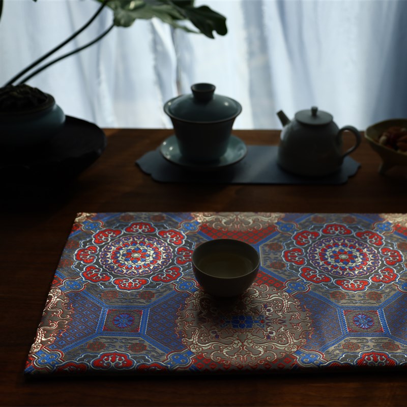 千里江山织锦茶席织金茶垫复古文艺素雅茶道桌旗干泡席方茶布桌垫