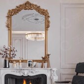饰镜欧式 法式 复古浴室镜实木雕别墅壁炉装 卧梳妆镜挂墙