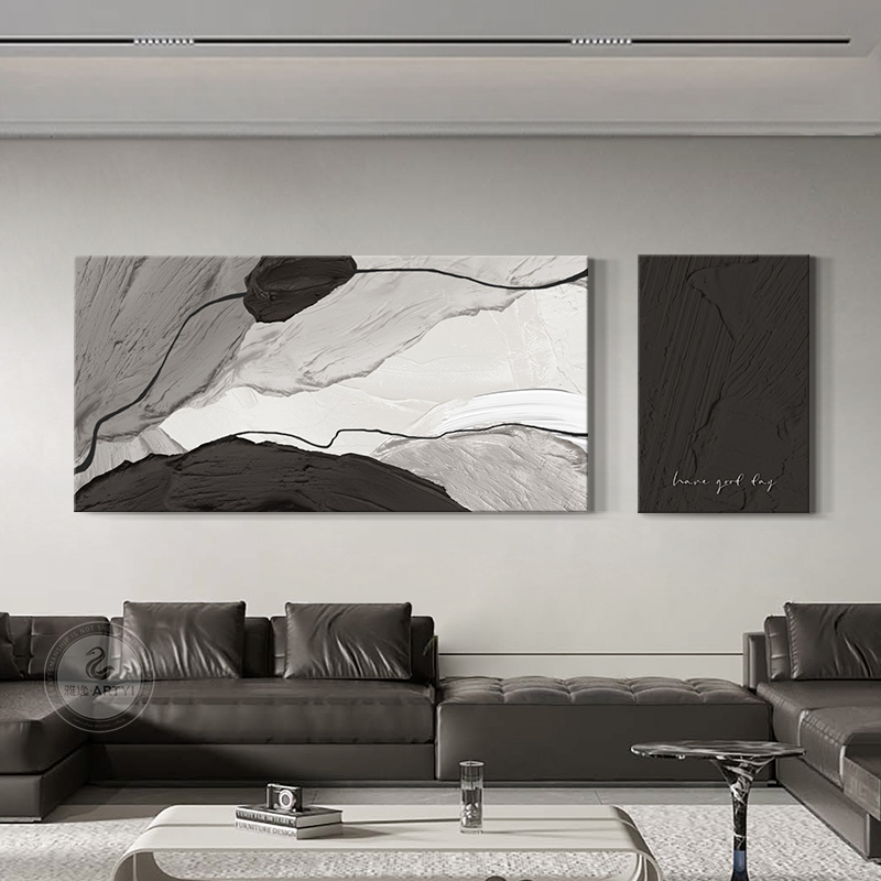 现代客厅装饰画极简风砂岩沙发背景墙挂画高级感抽象联挂画