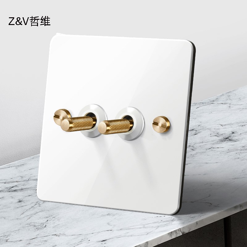 Z&V优美轻奢法式复古瓷白纯纯白拨杆开关插座86金属面板设计师荐