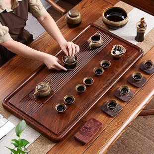 茶盘家用整块长方形简约实木功夫茶具套装 客厅泡茶台 排水中式 新款