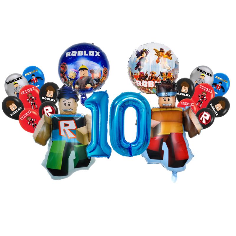 Roblox虚拟世界主题生日布置气球蓝色数字套装男孩10周岁布置汽球
