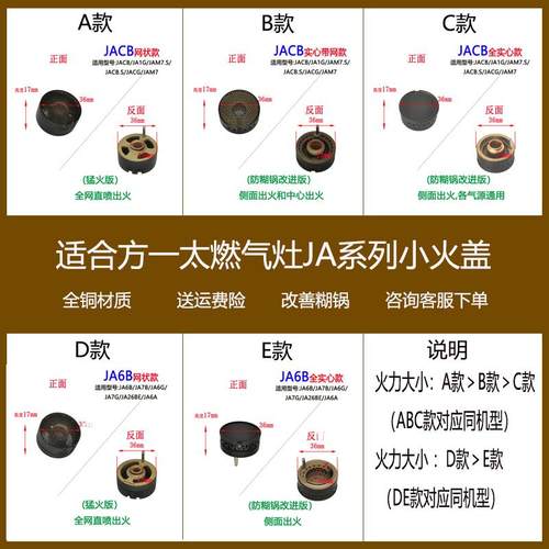 适合方太燃气灶JACB JA6B JAM7 JACG JA6G内环小火盖铜芯帽头配件