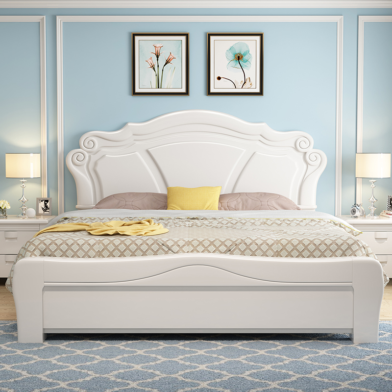 白色实木床1e.8米双人床1.5米主卧欧式田园公主床简约气压储物婚