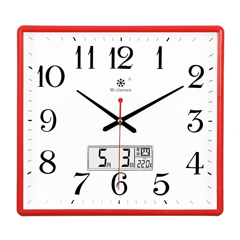 七王星长方形客厅挂钟静音卧室钟表家用壁挂表现代简约石英钟日历