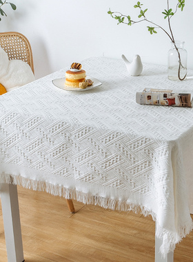 风棉麻方形桌布白色长方形茶几盖布级感圆形书桌布拍照台布