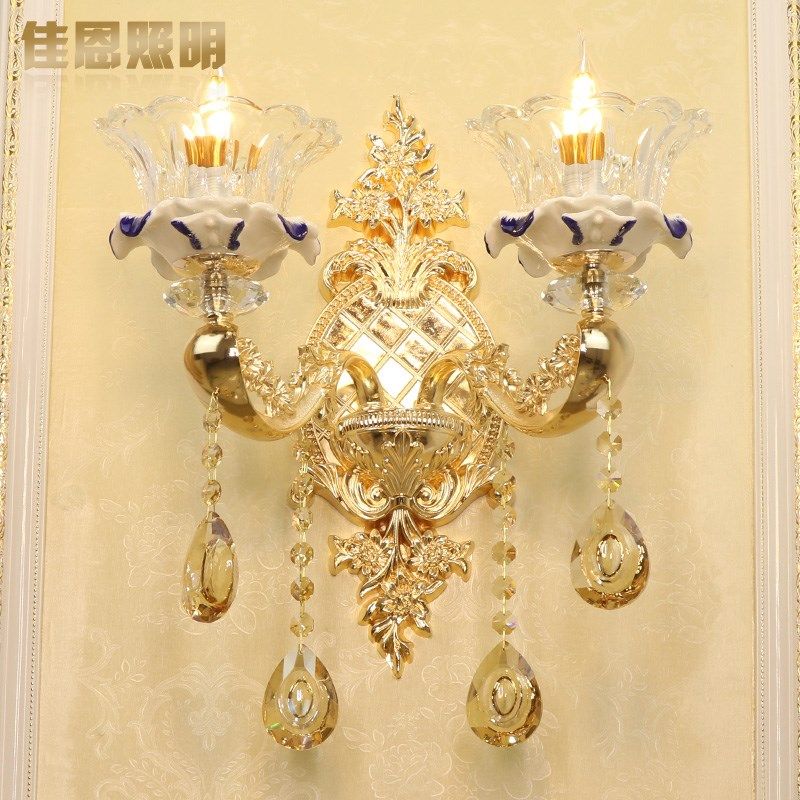 欧式水晶壁灯客厅电视背景墙简欧卧室床头楼梯过道奢华锌合金