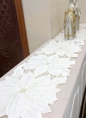 欧式桌旗刺绣镂空桌布白色桌旗 电视柜盖布茶几巾满工镂空布艺