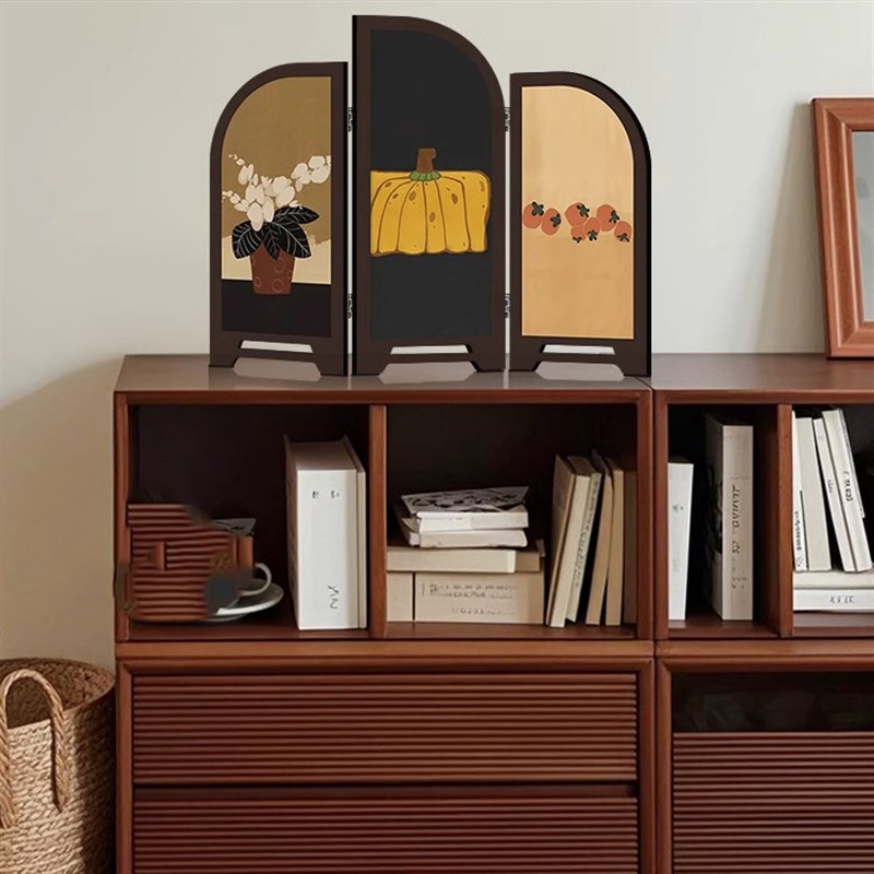 中古风桌面摆件小屏风茶室家居电视边柜高级感玄关装饰画复古摆画