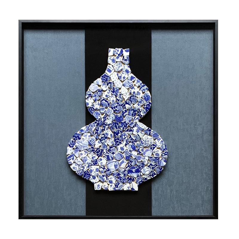 青花瓷实物画新中式客厅装饰画沙发背景墙挂画餐厅画玄关画手工艺图片