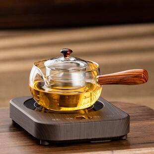 实木侧把煮茶器家用电陶炉小型养生冲泡茶器 高硼硅玻璃煮茶壶新款