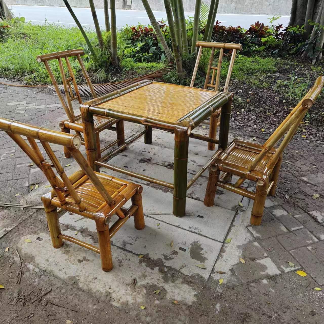 网红户外庭院竹桌椅组合竹编阳台茶桌椅子围炉煮茶火锅桌椅八仙桌