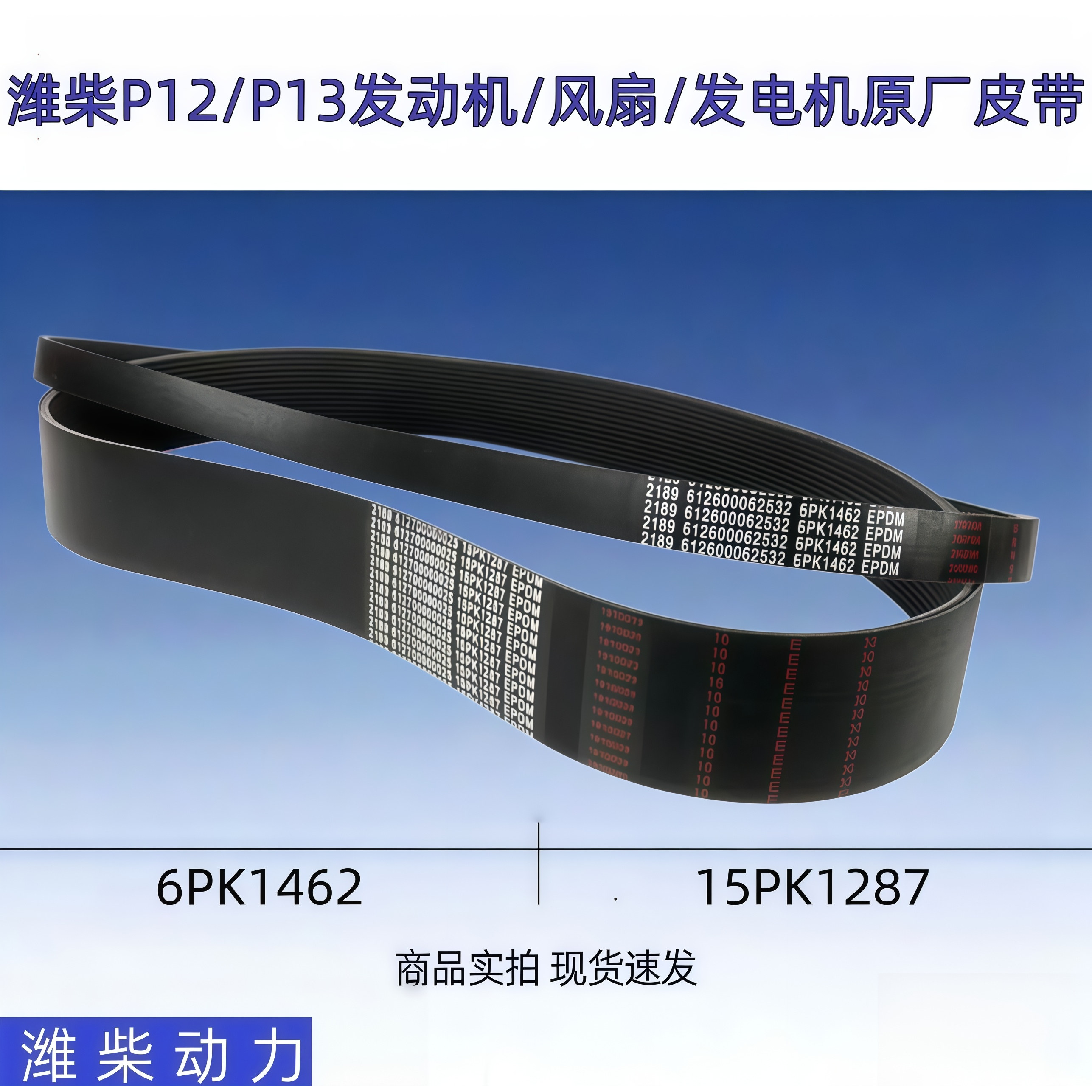 适用德龙原厂潍柴P12/P13发动机风扇发电机皮带6PK1462/15PK1287 - 实物图