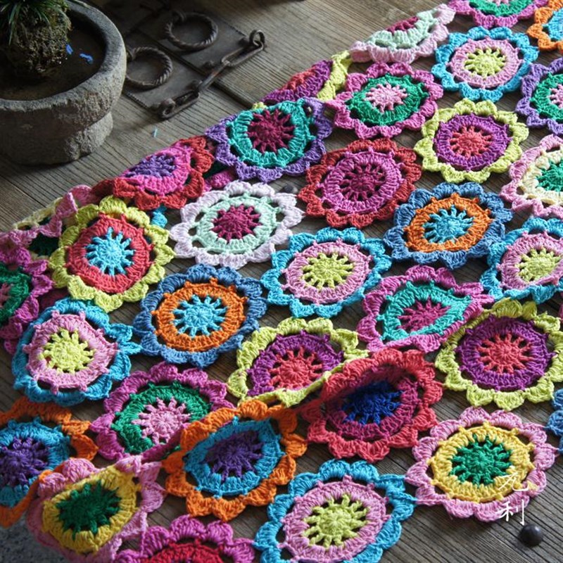 民族风钩针编织个性桌旗桌布沙发垫定制