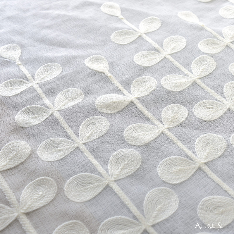 艾瑞丝定制窗帘 纯白色刺绣绣窗纱田园风格纱帘 飘窗阳台