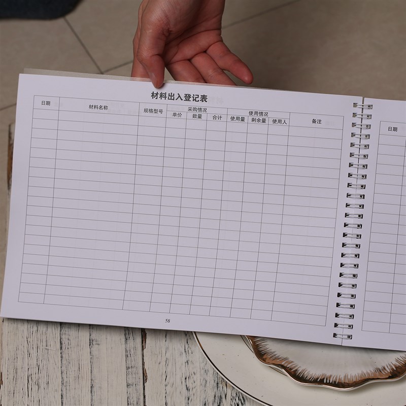 材料出登记本借出借入情况表物品明细仓库出库单入库单收支台账本