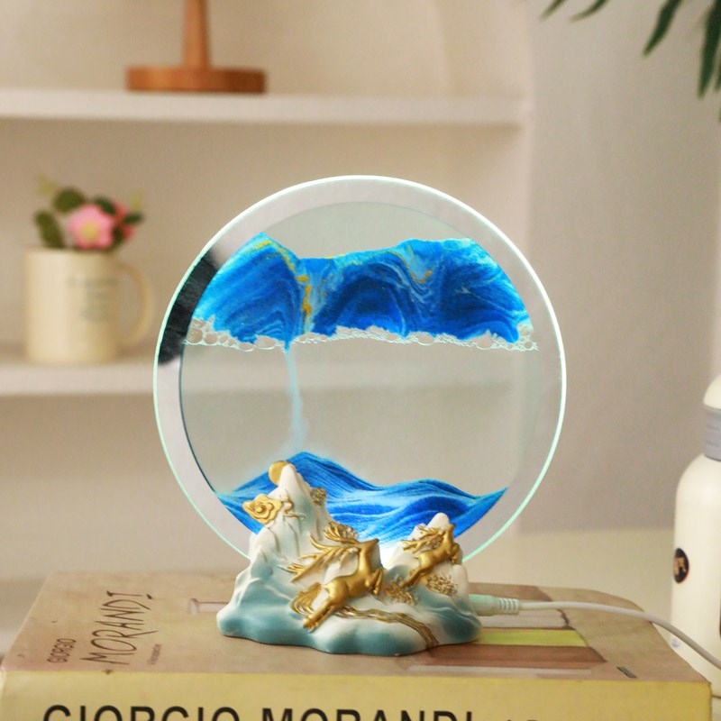 一帆风顺流沙画摆件小夜灯家居办公室解压礼品动态沙漏氛围灯实用