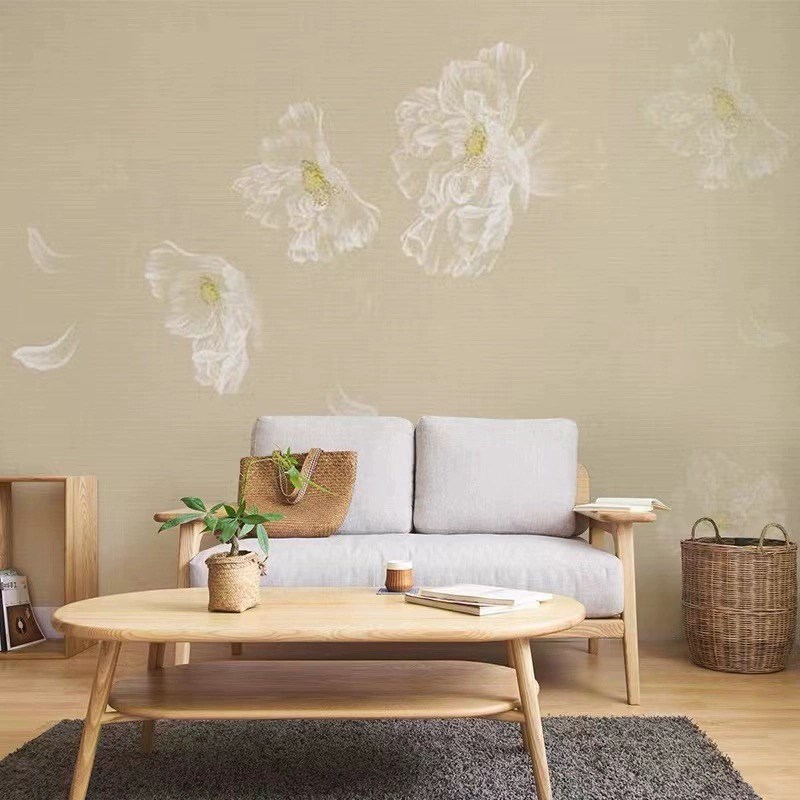 温馨卧室床头壁纸画素色墙布客厅电视背景墙壁布淡雅花朵饭店墙纸