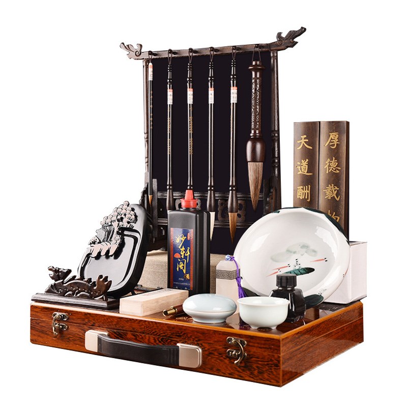 文房四宝精品装笔墨纸砚礼盒徽墨砚台镇尺笔挂狼毫毛笔