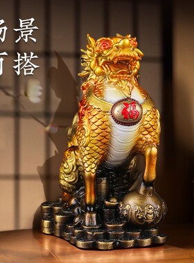 彩铜麒麟一母家居店铺公司高端大气创意精工电视装饰