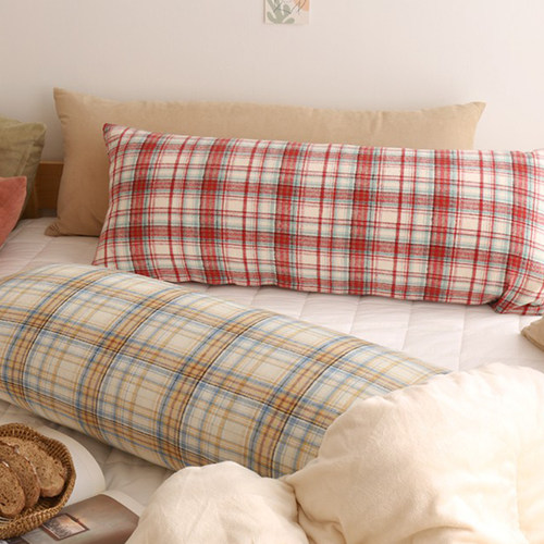 床上靠枕长条枕头套女生睡觉夹腿可拆洗沙发纯色格子双人护腰靠垫