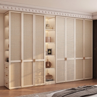 衣柜家用卧室现代简约2024年新爆款 奶油风ENF级大衣橱 藤编门法式