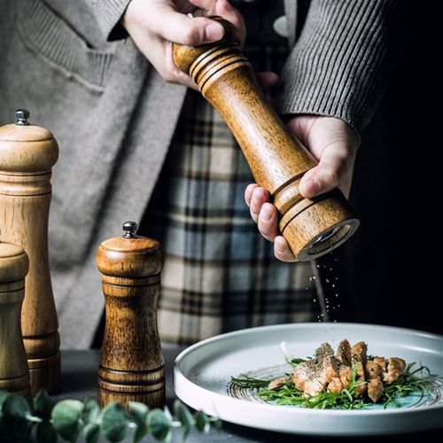 家用不锈钢胡椒研磨器花椒粉碾磨器手动木质研磨瓶现磨碎海盐颗粒