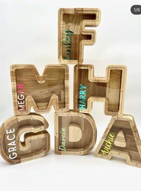 ins北欧创意实木26字母存钱罐儿童房卧室装饰摆件家居装饰品送礼