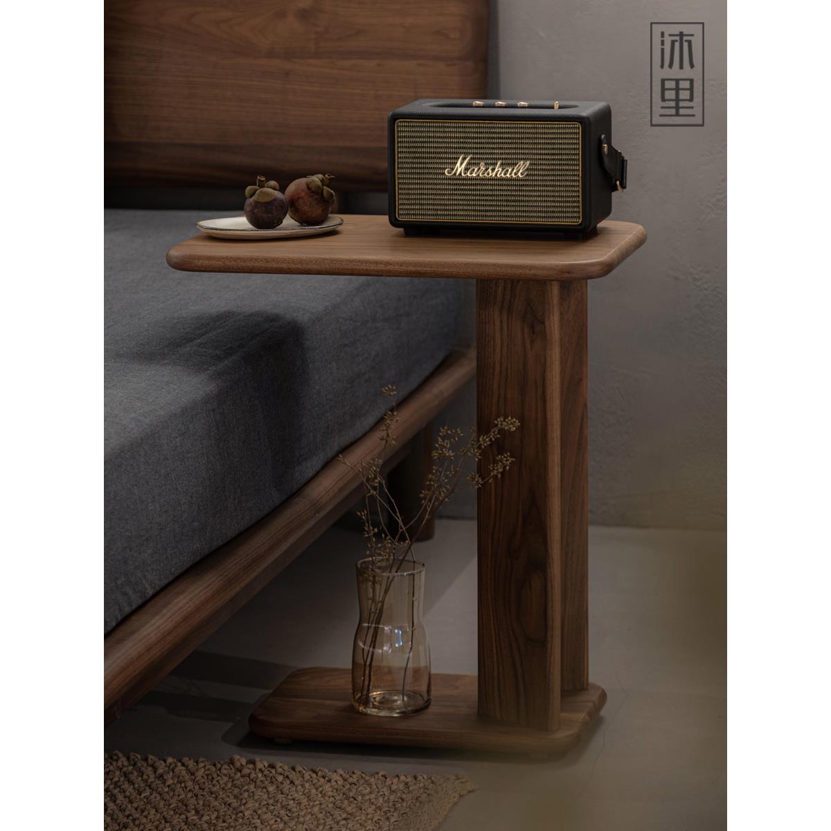 木里/如红边桌/黑胡桃木可移动轮式边桌沙发边柜角桌简单实木茶几