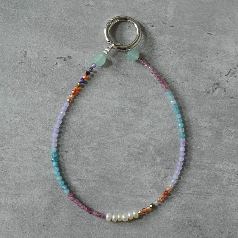 多宝天然水晶碧玺紫水晶蓝磷灰石锆石珍珠手机挂件挂饰手腕手机链