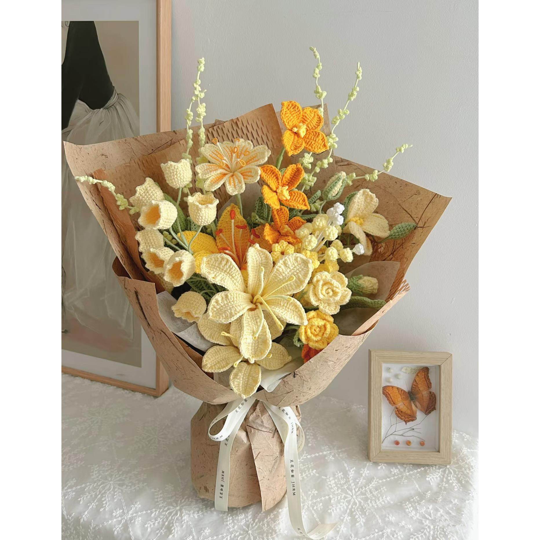 毛线 线手工diy百合混搭花束材料包编织成品心意礼物送女友闺蜜