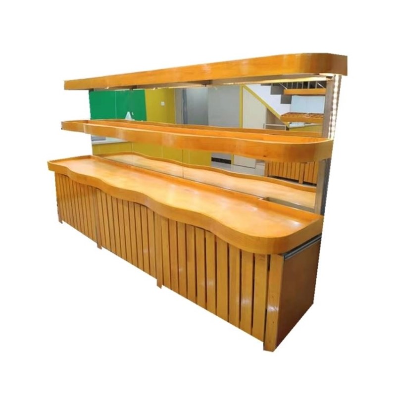 定制实木水果货架蔬果架中岛柜切果台收银台水果店展示架