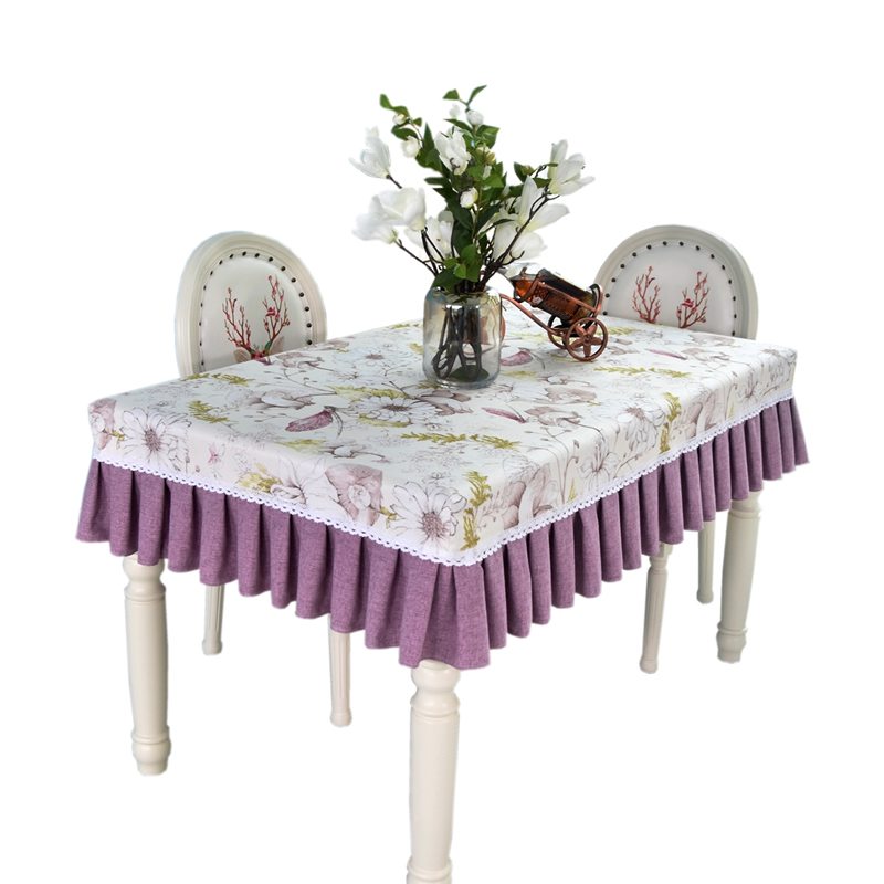 紫色桌布田园小清新in风书盖茶几的布饭桌防尘罩台裙全包美甲