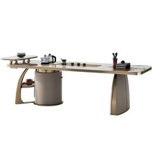 诚骏奢石岩板轻奢茶桌高级感现代长方形实木办公桌带茶台一体式桌