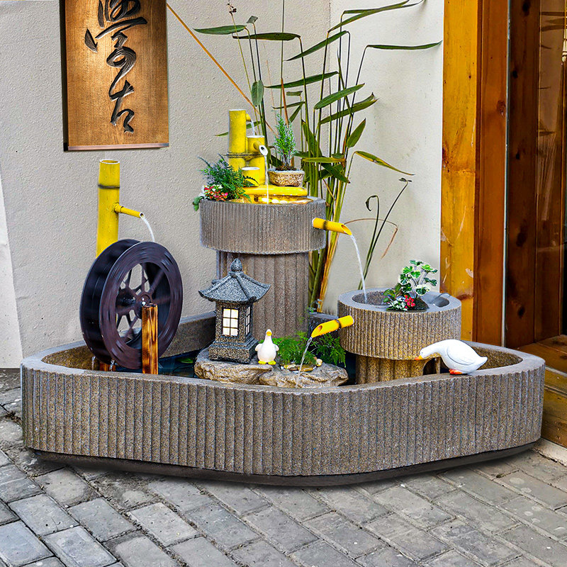 庭院入户园布置循环流水小院鱼池装饰假山石磨造景园林景观,家居饰品,装饰摆件,淘宝优惠券,粉丝福利购,淘宝优惠卷