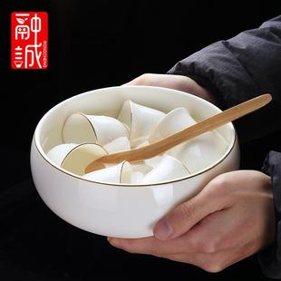 洗茶具盆茶渣缸 羊脂玉高端茶洗笔洗水盂洗茶杯碗白瓷家用大号中式