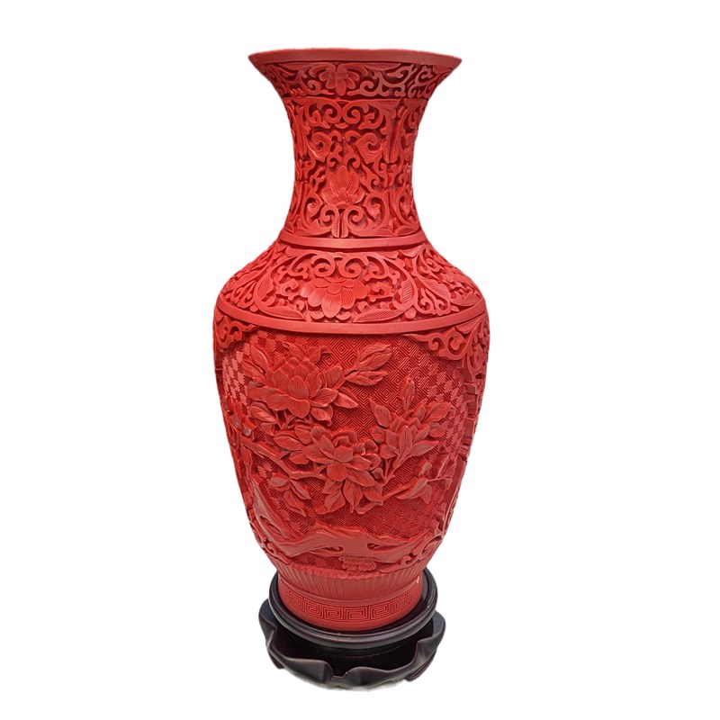 雕漆剔红漆器寸花瓶摆件家居酒柜客厅玄关书房办公室桌件