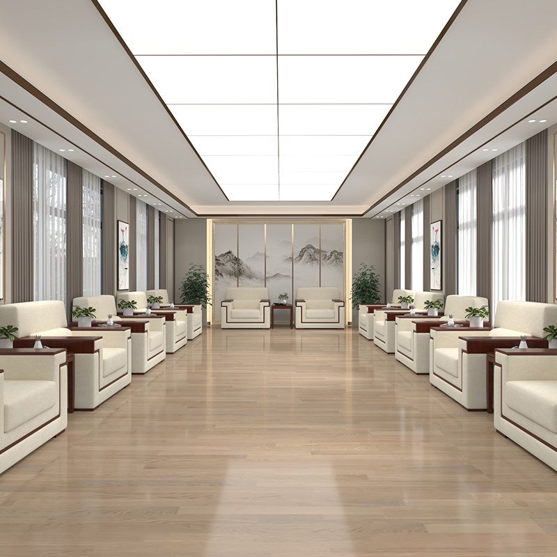 办公室中式贵宾接待沙发现代商务会客区洽谈沙发布艺茶几