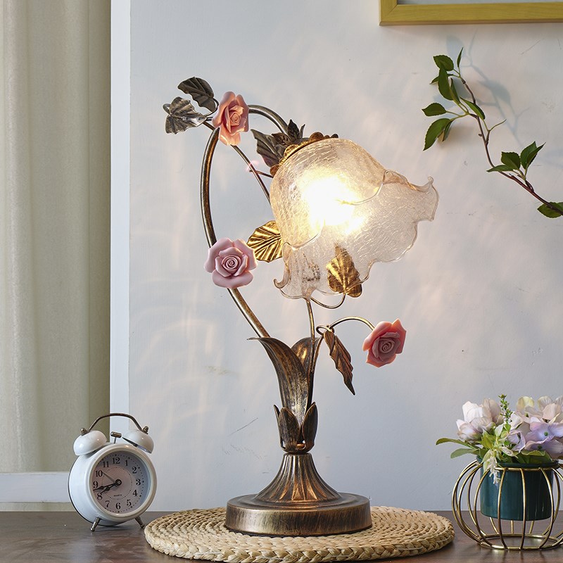 Vintge法式复古台灯中古田园艺术灯玫瑰氛围感客厅卧室床头台灯