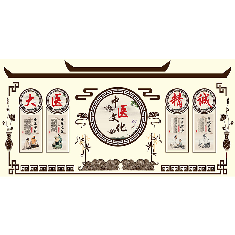 中医馆壁纸大医精诚养生文化墙装饰背景壁画中庸宽厚望问医德壁纸