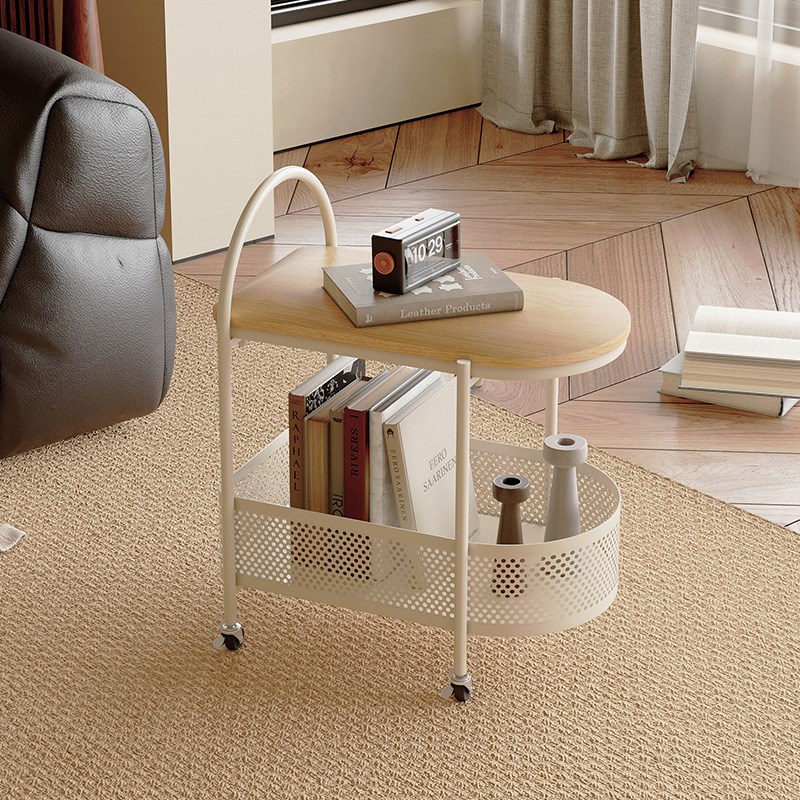 实木沙发边几f客厅创意小茶几小户型卧室床头可移动高级感带轮推