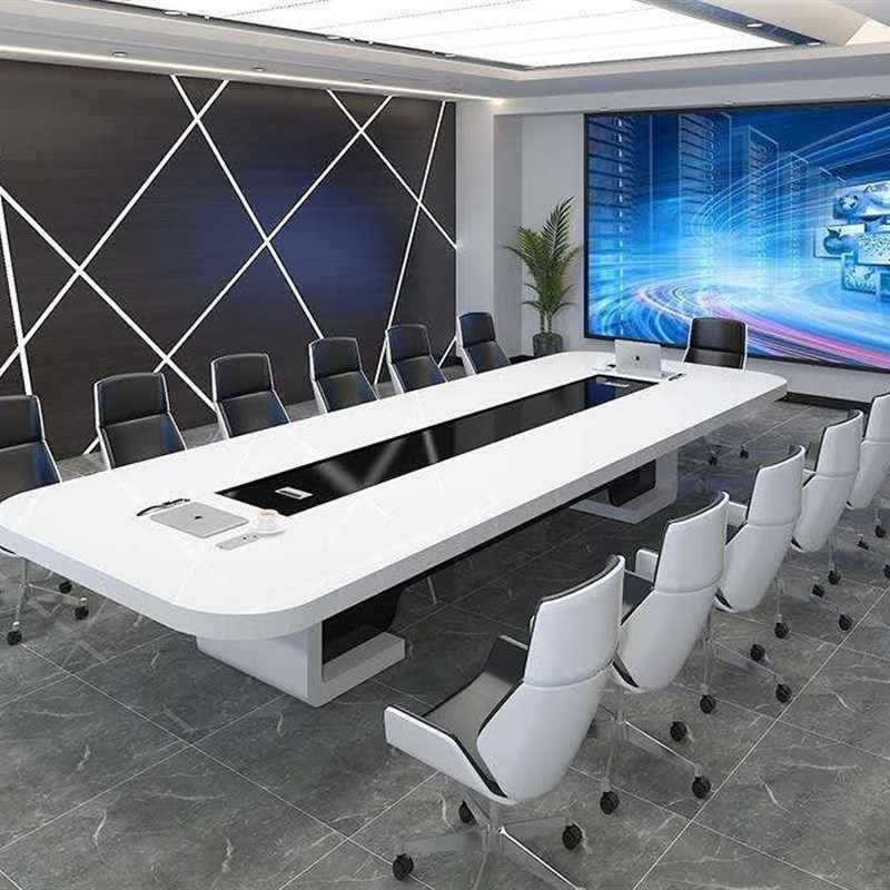 白色烤漆会议桌椅组合高档会议室家具弧形钢琴烤漆会议桌简约现代