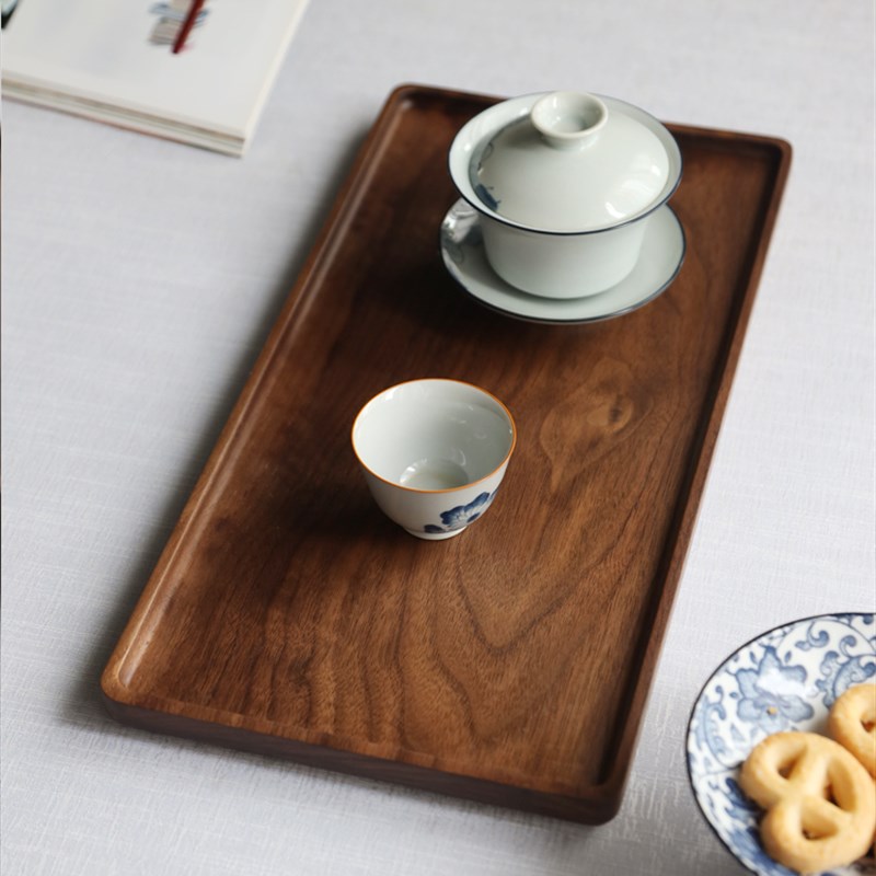 墨兰黑胡桃木木质托盘实木茶托盘家用长方形木盘餐盘茶盘点心盘