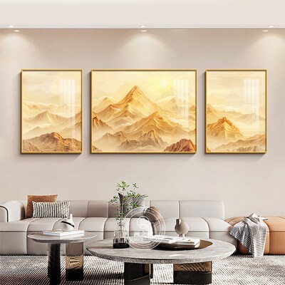 日照金山客厅装饰画现代山无水西墙聚财壁画沙发背景墙挂画