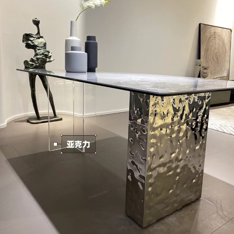 意式简约亚克力餐桌极简岩板餐桌组合不锈钢桌子悬浮岛台轻奢饭桌