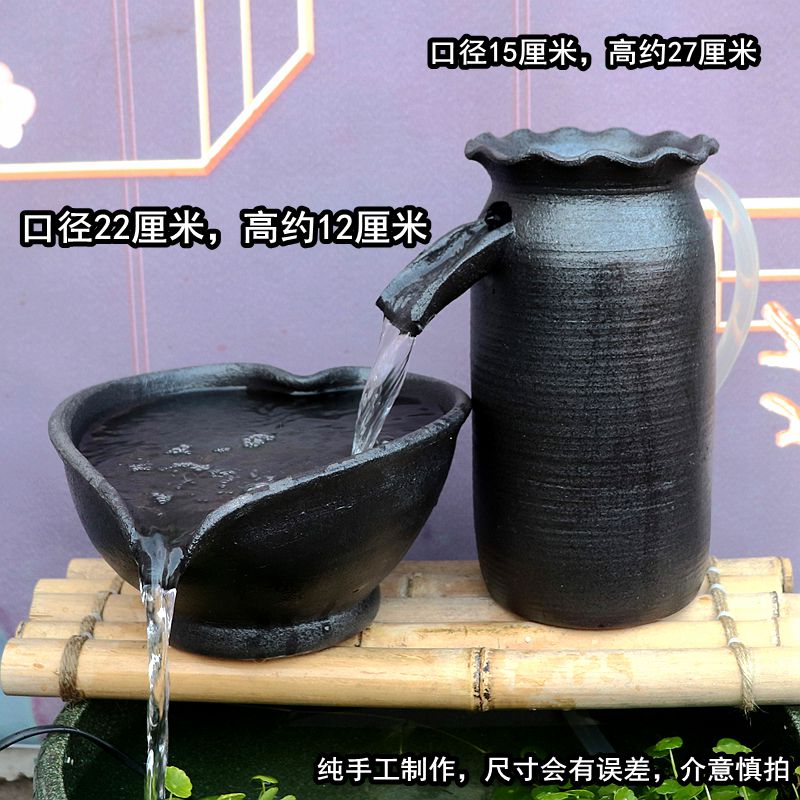 手工陶罐流水餐鱼缸过滤增氧水循环造景古法养鱼无孔铜钱草碗莲