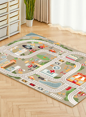 卡通客厅儿童地毯房间阅读区爬行地垫卧室爱城市交通停车场游戏