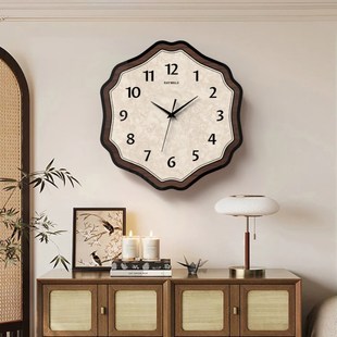 饰钟表餐厅中式 客厅挂钟家用挂墙装 中古风大气静音时钟挂表石英钟